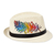 Gorro de algodón con detalles en piel - Sombrero de algodón con detalles en cuero y temática de plumas pintado a mano