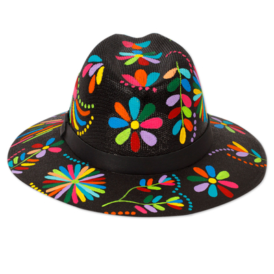 Gorro de algodón - Sombrero de algodón multicolor floral pintado con banda de piel sintética