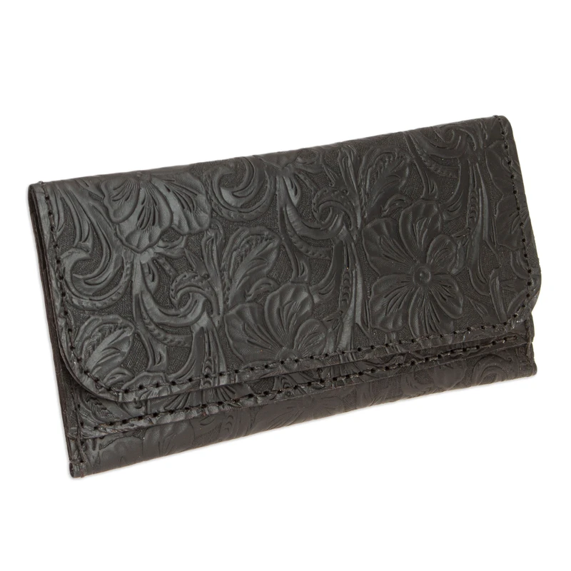 Baroque-Inspired Floral and Leafy Black Leather Wallet - Dark Arcadia ...