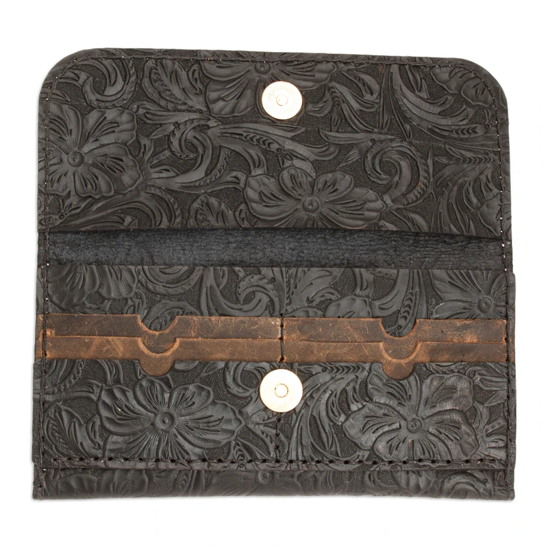 Baroque-Inspired Floral and Leafy Black Leather Wallet - Dark Arcadia ...