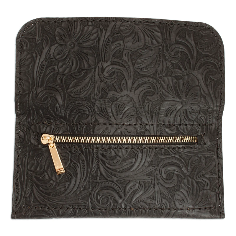 Baroque-Inspired Floral and Leafy Black Leather Wallet - Dark Arcadia ...