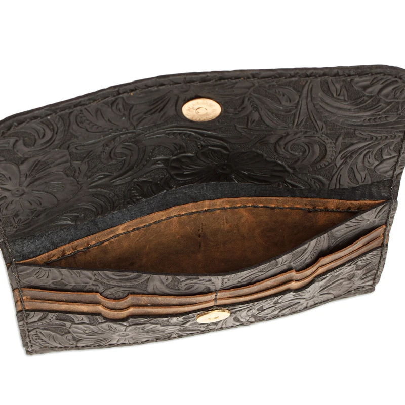 Baroque-Inspired Floral and Leafy Black Leather Wallet - Dark Arcadia ...