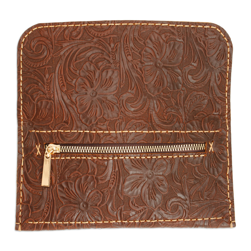 Baroque-Inspired Floral and Leafy Chocolate Leather Wallet - Chocolate ...