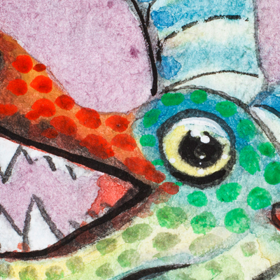 'Lizard Alebrije' - Cuadro expresionista clásico acuarela alebrije lagarto