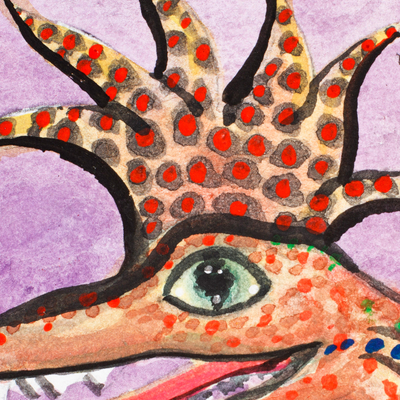 'Red-Dot Dragon Alebrije' - Pintura expresionista acuarela alebrije rojo dragón