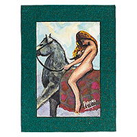 'Woman on Horseback' - Signed Stretched Impressionist Painting of Woman on Horse