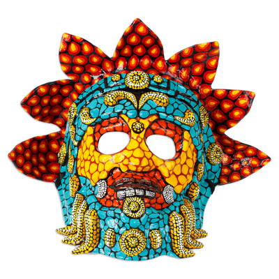 Lacquered Hand-Painted Papier Mache Mexican Serpent God Mask