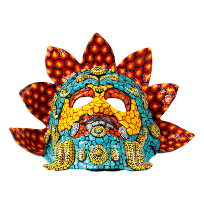 Máscara de papel maché lacada - Máscara de dios serpiente mexicana de papel maché pintada a mano lacada