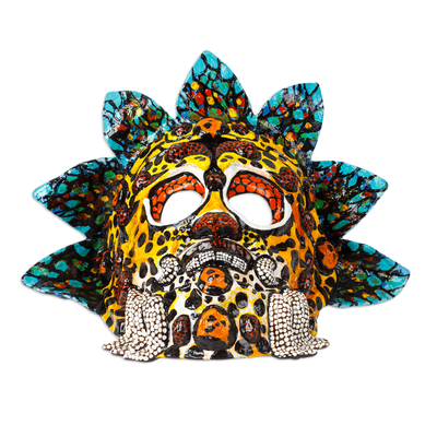 Lacquered papier mache mask, 'Huehueteotl' - Lacquered Hand-Painted Papier Mache Mexican God of Fire Mask