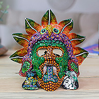 Lacquered papier mache mask, 'Jaguar Fire Huehueteotl' - Mexican God of Fire Lacquered Hand-Painted Papier Mache Mask