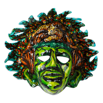 Máscara de papel maché lacada - Máscara de papel maché lacada hecha a mano del gobernador maya Pakal