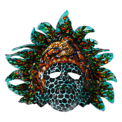 Máscara de papel maché lacado, 'Pakal' - Máscara de gobernador maya de papel maché pintada y lacada Pakal