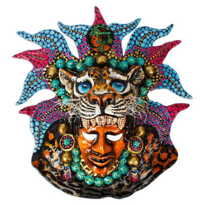 Máscara de papel maché lacada - Máscara de papel maché lacada hecha a mano de jaguar mexicano
