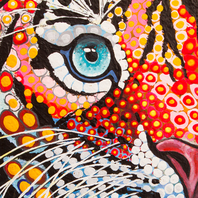 'Colorful Tiger' (2020) - Acrylic Pop Art Painting of Tiger in Mexican Alebrije Style