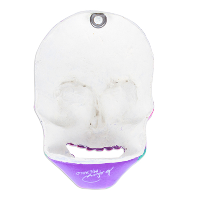 Recycled cardboard mask, 'Purple Underworld' - Hand-Painted Purple Recycled Cardboard Skull Mask