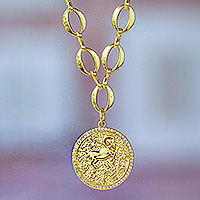 Gold-plated pendant necklace, 'Aries Born' - 24k Gold-Plated Cubic Zirconia Aries Pendant Necklace