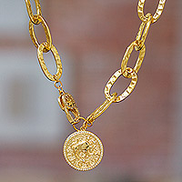 Gold-plated pendant necklace, 'Taurus Born' - 24k Gold-Plated Cubic Zirconia Taurus Pendant Necklace