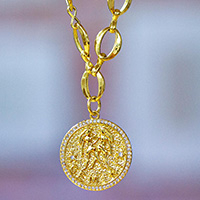 Gold-plated pendant necklace, 'Gemini Born' - 24k Gold-Plated Cubic Zirconia Gemini Sign Pendant Necklace