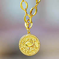 Gold-plated pendant necklace, 'Cancer Born' - 24k Gold-Plated Cubic Zirconia Cancer Sign Pendant Necklace