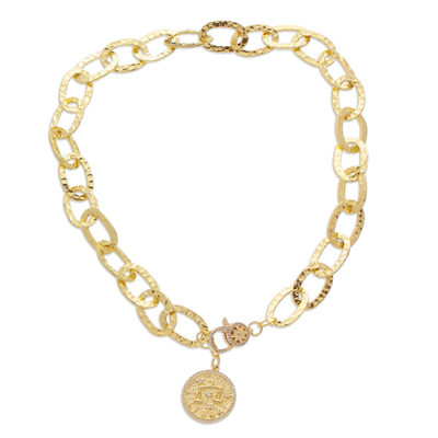 Collar colgante chapado en oro - collar con colgante de signo de libra y circonita cúbica chapada en oro de 24k