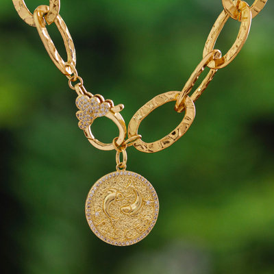 Gold-plated pendant necklace, 'Pisces Born' - 24k Gold-Plated Cubic Zirconia Pisces Sign Pendant Necklace
