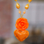 Gold-accented cultured pearl and agate pendant necklace, 'My Evening Heart' - Gold-Accented Floral and Heart Orange Pendant Necklace