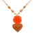 Gold-accented cultured pearl and agate pendant necklace, 'My Evening Heart' - Gold-Accented Floral and Heart Orange Pendant Necklace