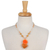 Gold-accented cultured pearl and agate pendant necklace, 'My Evening Heart' - Gold-Accented Floral and Heart Orange Pendant Necklace