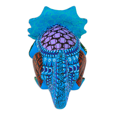 Figurilla de alebrije de madera - Figura alebrije camaleón de madera de copal azul pintada a mano