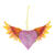 Wood alebrije ornament, 'Yellow Wings of the Heart' - Hand-Painted Copal Wood Winged Heart Ornament in Yellow
