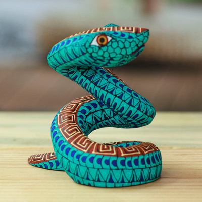 Figurilla de alebrije de madera - Figura de serpiente alebrije de madera de copal color agua pintada a mano