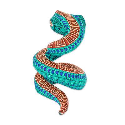 Alebrije-Figur aus Holz, „Aqua Hiss“ – handbemalte Alebrije-Schlangenfigur aus Aqua Copal-Holz