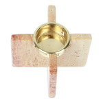 Onyx tealight candleholder, 'Lights of Elegance' - Cross-Shaped Natural Onyx and Aluminum Tealight Candleholder