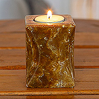 Onyx tealight candleholder, 'Altar to Light' - Modern Natural Onyx Tealight Candleholder in Cinnamon Hues