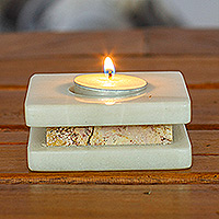 Onyx tealight candleholder, 'Minimalist Lights' - Modern Natural Onyx Tealight Candleholder from Mexico