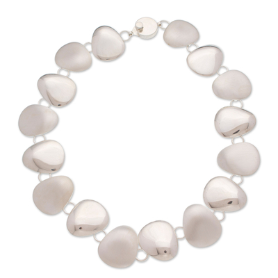 Sterling silver link necklace, 'Celestial Petals' - Polished Petal-Shaped Sterling Silver Link Necklace