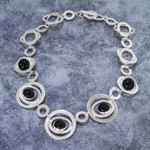 Obsidian link necklace, 'Enlightened Evolution' - Modern Sterling Silver Link Necklace with Obsidian Jewels