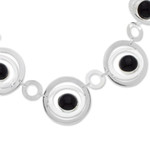 Obsidian link necklace, 'Enlightened Evolution' - Modern Sterling Silver Link Necklace with Obsidian Jewels