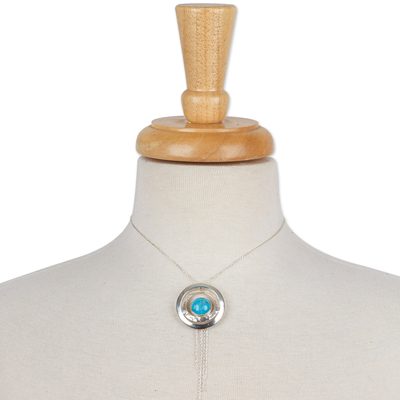 Collar colgante de plata esterlina - Collar con colgante de turquesa Recon martillado y pulido