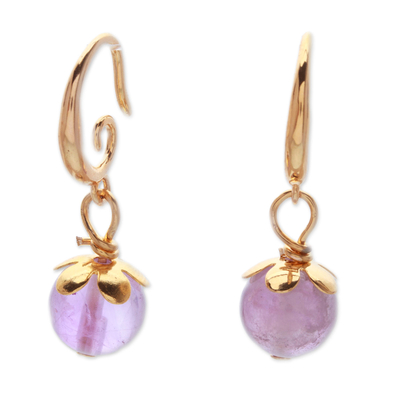 Gold-plated amethyst dangle earrings, 'Sage Spirit' - 14k Gold-Plated Dangle Earrings with Amethyst Beads