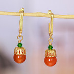 Gold-plated carnelian dangle earrings, 'Evening Splendor' - Gold-Plated Carnelian and Swarovski Crystal Dangle Earrings