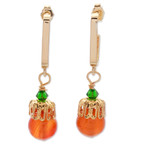 Gold-plated carnelian dangle earrings, 'Evening Splendor' - Gold-Plated Carnelian and Swarovski Crystal Dangle Earrings