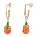 Gold-plated carnelian dangle earrings, 'Evening Splendor' - Gold-Plated Carnelian and Swarovski Crystal Dangle Earrings
