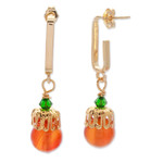 Gold-plated carnelian dangle earrings, 'Evening Splendor' - Gold-Plated Carnelian and Swarovski Crystal Dangle Earrings