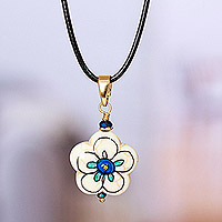 Gold-accented howlite pendant necklace, 'Imagination Bloom' - Gold-Accented Floral Howlite Pendant Necklace in Blue Hues