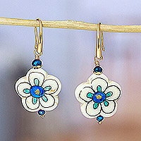 Gold-accented howlite dangle earrings, 'Imagination Bloom' - Gold-Accented Floral Howlite Dangle Earrings in Blue Hues