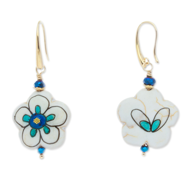 Gold-accented howlite dangle earrings, 'Imagination Bloom' - Gold-Accented Floral Howlite Dangle Earrings in Blue Hues