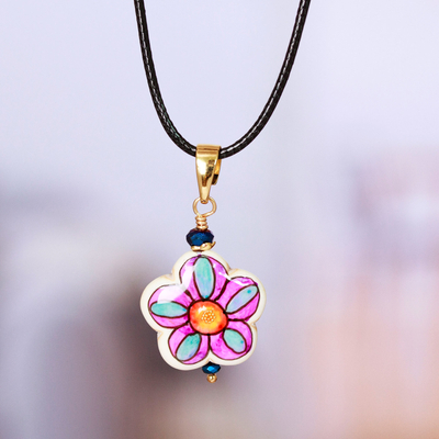 Gold-accented howlite pendant necklace, 'Kindness Bloom' - Gold-Accented Floral Howlite Pendant Necklace in Pink Hues