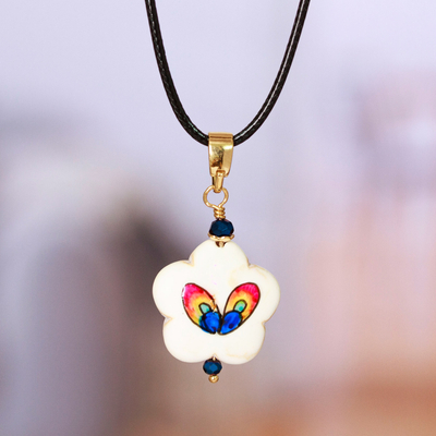 Gold-accented howlite pendant necklace, 'Diversity Bloom' - Gold-Accented Floral Howlite Pendant Necklace in Vibrant Hue