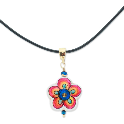 Gold-accented howlite pendant necklace, 'Diversity Bloom' - Gold-Accented Floral Howlite Pendant Necklace in Vibrant Hue